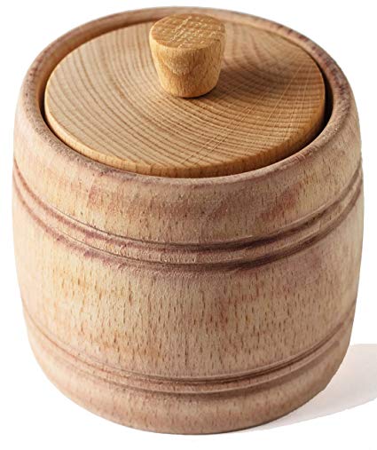 Wooden Salt Box With Lid - Premium Natural Beechwood - Healthy Solid and Durable Dry Herb Container - Moisture-Free Salt Holder - 10 ounce Capacity.