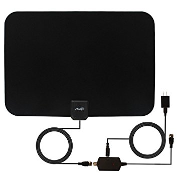 Black HDTV TV Antenna - 50 Mile Range with Detachable Amplifier （donot use amplifier if less than 35 miles from the tv signal towers）USB Power Supply and 16.4ft Coax Cable