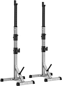 Yaheetech Squat Rack Barbell Rack for Home Gym Strength Training, Adjustable Dip Station & Heavy Duty Weight Bench Press Rack, Pair of Squat Power Stand for Indoor Fitness Workout, Max Load 300kg