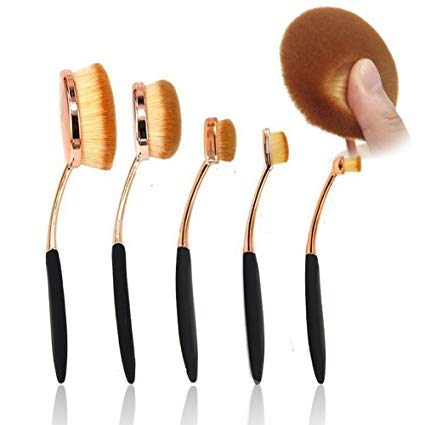 UniM 5 Pcs Oval Makeup Brush Set Toothbrush Style Foundation Contour Concealer Blending Cosmetic Brushes