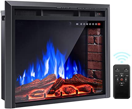 COSTWAY Electric Fireplace Insert 30-Inch Wide, 750W/1500W Wall Electric Heater Fireplace with Remote Control, 4 Flame Colors, 5 Brightness Settings, 8 H Timer, Embedded Fireplace for Indoor Use