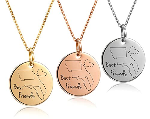 Best Friends state to state Necklace- Personalized- long distance relationship necklace