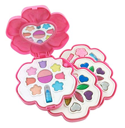 Petite Girls Flower Shaped Cosmetics Play Set - Fashion Makeup Kit for Kids