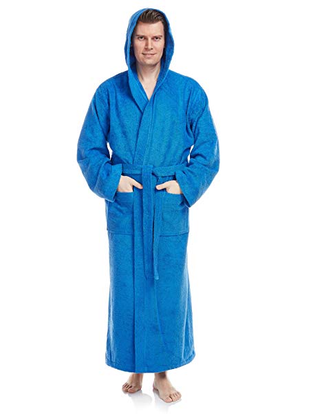 Arus Men's Full Length Long Hooded Turkish Cotton Bathrobe