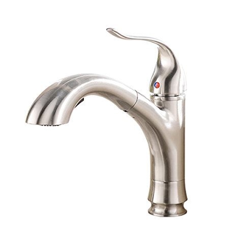 Vesla Home Commercial Brushed Nickel Finish Single Handle Pull Out Kitchen Faucets, Single Lever Stainless Steel Kitchen Sink Faucet