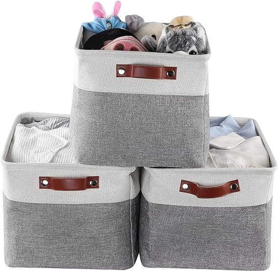 Storage Baskets for Shelves Closet Bins - Large Fabric Rectangle Storage Bin Basket for Organizing Decorative Linen Closet Organization Foldable Clothes Organizer Shelf Cube Totes Containers Boxes