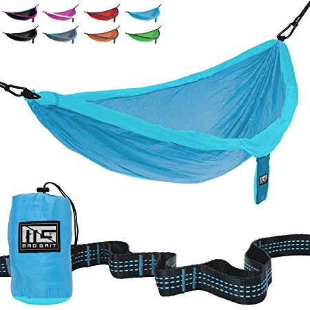Best Deal! Double Parachute Camping Hammock With Straps & Carabiners by Mad Grit