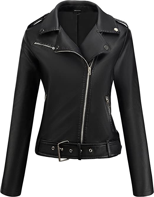 Women's Faux Leather Jacket Black Motorcycle Moto Biker Short Coat