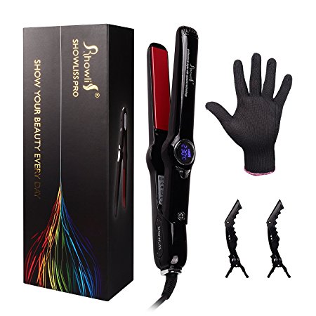 Flat Iron, Hair Straightener, Hair Flat Iron Straightener with 1 inch 3D Floating Plate & Protective Glove (Black)