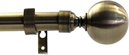 Urbanest 1-inch Diameter Steel Ball Adjustable Single Drapery Curtain Rod, 28-inch to 48-inch, Antique Brass