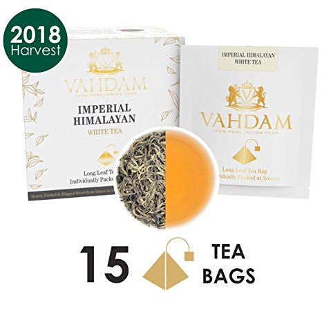 Imperial Himalayan White Tea 15 Tea Bags, Long Leaf Pyramid White Tea Bags Handpicked Harvest From High Elevation Estates, Pure White Tea, 100% Healthy And Natural, Unblended