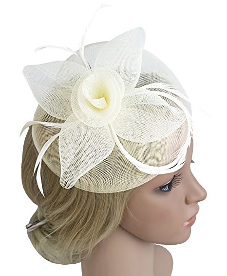 Urban CoCo Women's Vintage Flower Feather Mesh Net Fascinator Hair Clip Hat Party Wedding