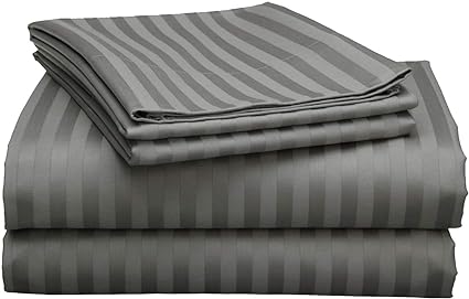 Italian Luxury 600 Thread Count 100% -Egyptian-Cotton Very Comfy Soft & Thick Queen Size 4 Piece Sheet Set Fit 9'' Inch to 12'' Inch Deep Pocket { Stripe}. Grey, Queen ( Fits :: 9-12'' Pocket )