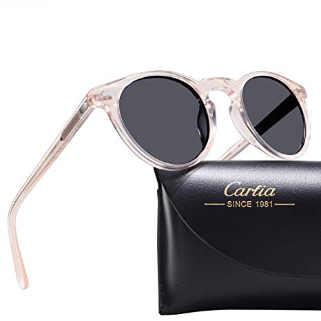 Carfia Vintage Polarized Sunglasses for Women UV400 Protection Lens Acetate Frame