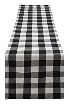 Yourtablecloth Buffalo Plaid Checkered Table Runner Trendy & Modern Plaid Design 100% Cotton Tablerunner Elegant Décor for Indoor&Outdoor Events 14 x 72 Black and White