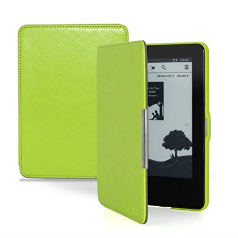 F.Dorla® Kindle Paperwhite Leather Case Ultra Slim Cover for Amazon Kindle Paperwhite 2015 2014 2013 2012 with Magnetic Auto Sleep Wake Function[Lifetime Warranty]-Green