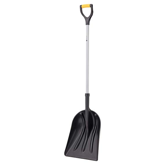 ORIENTOOLS Snow Shovel Steel Handle Plastic Blade, Utility Shovel Detachable with Yellow Rubberized D-Grip, for Car Camping Garden (51’’ Length, 14’’ Blade)