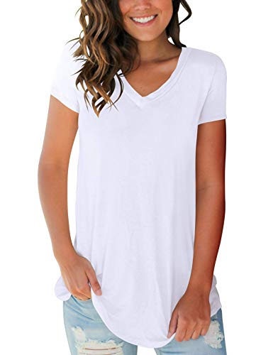 SMALOVY Women's Tops Short Sleeve V Neck T Shirts Summer Basic Tees with Pocket