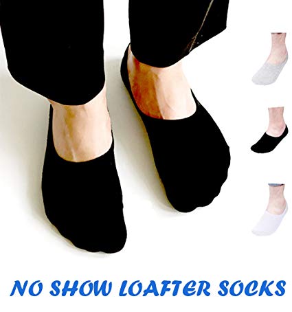 No Show/Low Cut Socks for Men 6 Pack,Mens No-Slip Grip Socks Ship Loafer Casual Cotton Socks(White,Black,Grey)