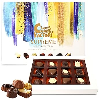 Christmas Chocolate Gift Box, Premium Gourmet Assorted, Milk, Dark and White Chocolate Pralines, Gift for Holiday, 5.07 Oz