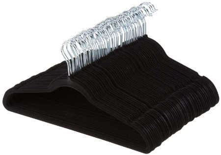 Jeronic Ultra Thin Non-Slip Velvet  Clothes Hanger, Pack of 50, Black