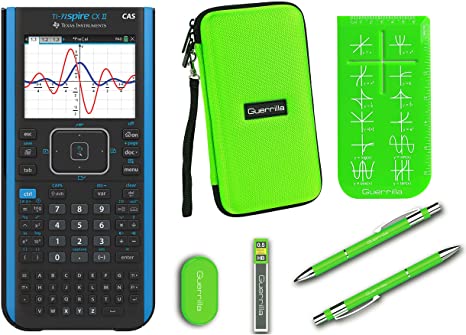 Texas Instruments Ti Nspire CX II CAS Graphing Calculator   Guerrilla Zipper Case   Essential Graphing Calculator Accessory Kit, Black (Green)
