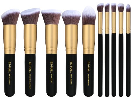 BS-MALL Premium Synthetic Kabuki Makeup Brush Set Cosmetics Foundation Blending Blush Eyeliner Face Powder Brush Makeup Brush Kit (10pcs, Golden Black)