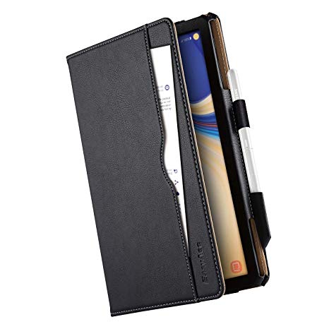 EasyAcc Case for Samsung Galaxy Tab S4 with S Pen Holder, [360 Degree Rotating/ 100% PU Leather Made by Hand/No Plastic Content] and Document Card Slots, with Auto Wake/Sleep, Durable to Use - Black