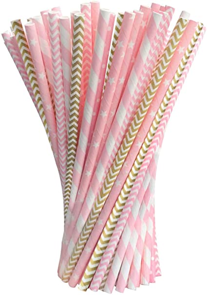 Besteek 200 Pcs Striped Drinking Paper Straws for Birthday, Wedding, Christmas, Celebration, Party Decoration, One Size, 200 pack