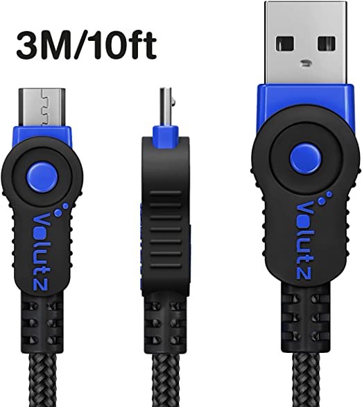 Volutz Micro USB Cable 3m Extra Long Charging Cable for PS4 Controller, Braided Durable Fast Charger Lead for Samsung Galaxy S6 S7, HTC, Sony, LG, Kindle, Xbox - 3M BLUE