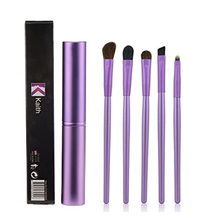 Kaith Makeup Brushes Eye Makeup Brush Set Professional 5 Piece Wooden Handle Smoky Brush Lipbrush Eyeshadow Bush with Luxury Case (Purple)