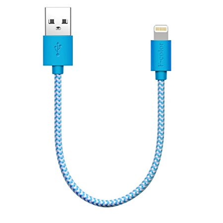 iPhone 6 Charger, 8 Inch F-color Apple MFi Braided Lightning Data Sync Cable Compact Cord for iPhone 6S Plus / 6 Plus 5S 5S 5, iPhone SE, iPad Air 2 Mini 4, iPad Pro, iPod Touch 5 iPod Nano 7 Blue