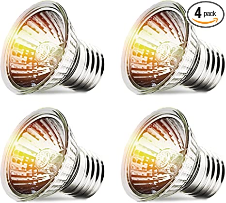 4-Pack 75W UVA UVB Bulbs | Heat and Light for Reptiles and Amphibian Tanks, Terrariums and Cages | Works with Various Lamp Fixtures