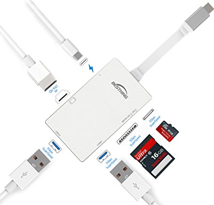 BESTHING USB-C 3.1 Hub/Adapter: 4K HDMI, 2 USB 3.0 Ports, SD   MicroSD Card Reader, Type-C port, for 2016 & 2017 MacBook Pro   Type-C Laptops (Silver)