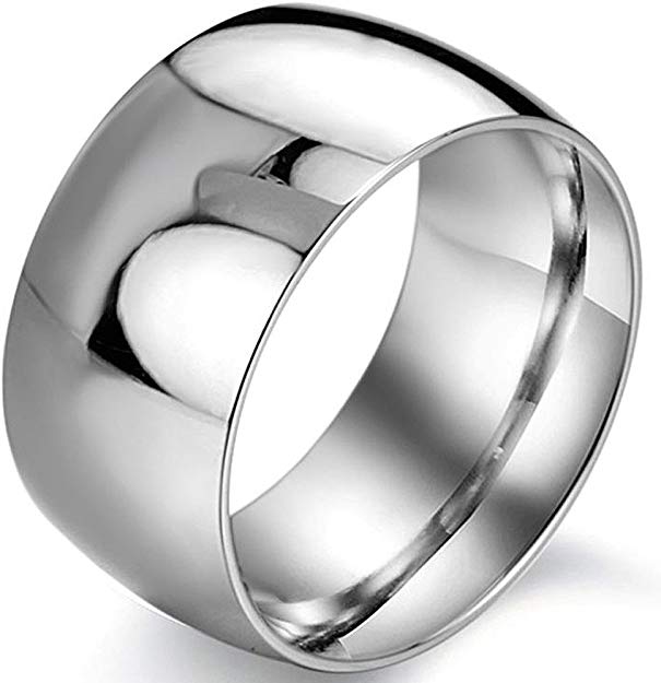 Fashion Month Men's 12mm Classic Silver Titanium Stainless Steel Ring Wedding Engagement Domed Band High Polished