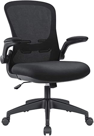 Ergonomic Office Chair, Home Office Chair Desk, Mesh Computer Chair with Lumbar Support, Adjustable Backrest and Flip-up Armrests, Liftable Computer Desk Swivel Chair Home Comfort Chairs (Black)
