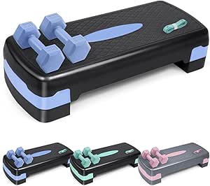 Aerobic Stepper Set with Dumbbells & Measuring Tape, Adjustable Height 2 Level Risers Workout Exercise Step Platform, 3 Colors, the Ultimate Gift for a Joyful Holiday and Merry Christmas