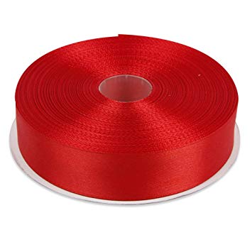 Topenca Supplies 1 Inches x 50 Yards Double Face Solid Satin Ribbon Roll, Red