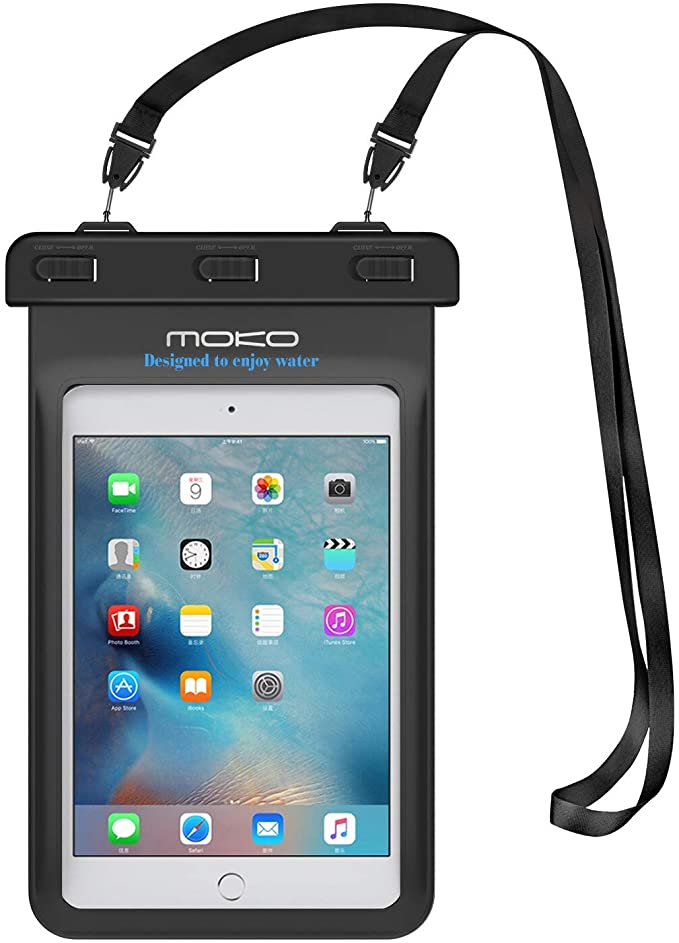 MoKo Universal Waterproof Case, Dry Bag Pouch for iPad Mini 2019/4/3/2, Galaxy Tab 5/4/3, Galaxy Note 8, Tab S2/Tab E/Tab A 8.0, LG G Pad III 8.0, Google Nexus 7(FHD) & More Up to 8.3" - Black