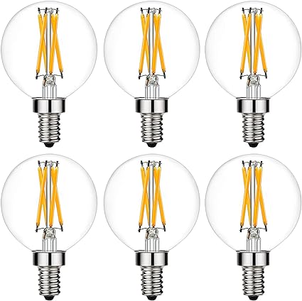 LiteHistory e12 led Bulb dimmable g16.5 Light Bulb 6W Equal 60 Watt Light Bulb 600lm AC120V e12 Candelabra Bulb 60 Watt for Chandeliers,Ceiling Fan,Vanity Warm White 2700K Globe e12 Light Bulb 6Pack