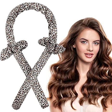 Heatless Hair Curling Rod Headband for Long Hair, No Heat Hair Curler Rollers Set can Sleep in Overnight, Satin Curl Ribbon Hair Wrap with Scrunchie and Hair Clips to Get Natural Waves Black Leopard