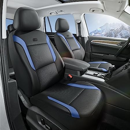 Skechers Memory Foam™ Car Seat Covers, Leather & Mesh Thick Car Seat Protection, Blue Front Seat Cover, Airbag Compatible, Automotive Comfort & Protection for Most Cars, Trucks, SUVs