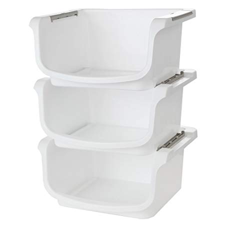 Home-X - Small Nesting and Stackable Storage Bins, Set of 3 (Storage Area 10"L x 8"W x 5.75"H)