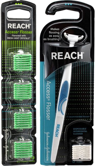 Reach Access Flosser with Bonus Set of 28 Disposable Heads - Color may Vary
