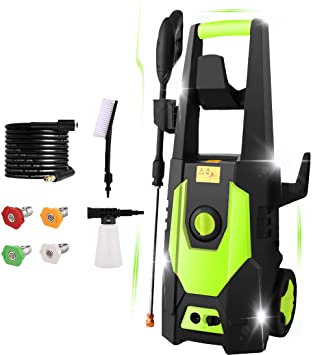 mrliance 3600PSI Electric Pressure Washer 2.4GPM Power Washer 1800W High Pressure Cleaner Machine with 4 Nozzles,Hose Reel, Foam Cannon Brush,Best for Cleaning Patio, Garden, Fences, Vehicle (Green)