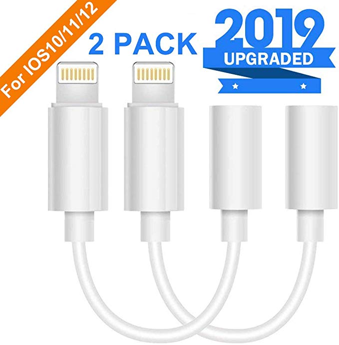 Lighting to 3.5 mm Headphone Adapter Earphone Earbuds Adapter Jack 2 Pack,Easy to Use,Compatible with iPhone 11 Pro Max X/XS/Max/XR 7/8/8 Plus Plug and Play Signal Boosters