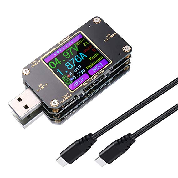 USB C Power Meter Tester, Eversame USB Voltmeter Ammeter Load Tester with Braided USB C to USB C Cable(1.5Ft/50cm) - Test Speed of Charger Cables - PD 2.0/3.0 QC 2.0/3.0/4.0 (Black)