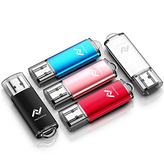 Imphomius 5 X 8GB USB2.0 Flash Drive Bulk Thumb Drive Jump Drive Memory Drive Zip Drive with LED Light (5Pack,Black,Red,Blue,Rose Gold,Silvery)