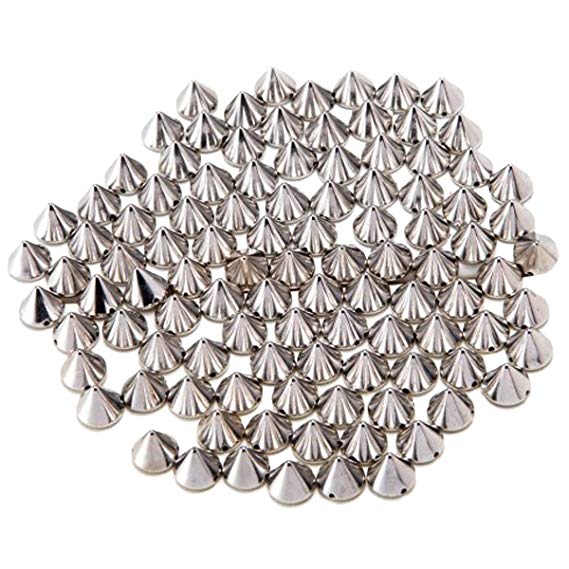 Paradise Kiss Approx 100pcs 10mm Silver Acrylic Bullet Spike Cone Studs, Beads, Sew On, Glue On, Stick On, DIY Garments, Bags & Shoes Embellishment