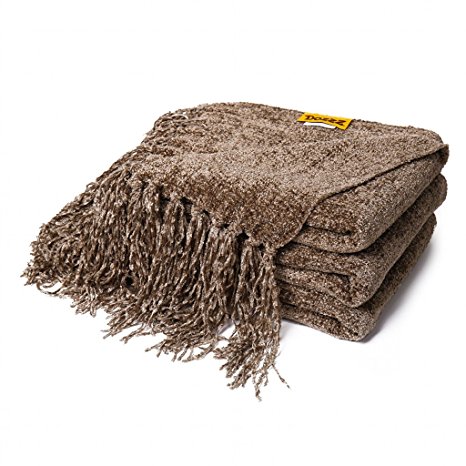 DOZZZ Decorative Throw Sofa / Couch Chenille Throw Blanket 60 X 50 Inches, Brown